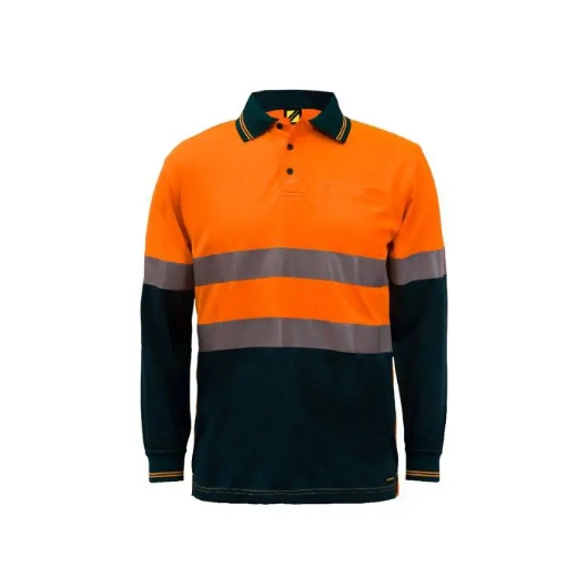 Picture of WorkCraft, Hi Vis Two Tone Long Sleeve Micromesh Polo, Pocket, CSR Reflective Tape